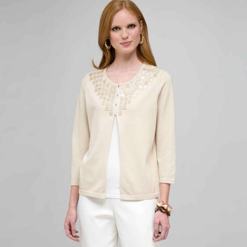 Beaded Cardigan, Dark Stone, large image number 0